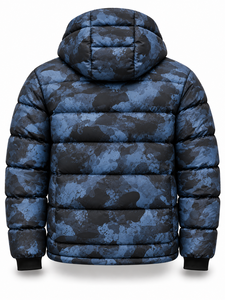 Men's Blue Hooded Waterproof Quick Dry Puffer <b>Jacket</b> Winter Warm Windproof <b>Casual</b> Zipper Front Polyester Wadding Regular Fit - Product Image 4