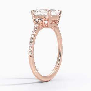 Bague de fiançailles en or jaune avec diamant taille Asscher, design trois pierres, diamant de laboratoire certifié IGI, bague de mariage pour femme - Product Image 4