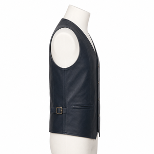 Chaleco sin mangas con cuello en V de cuero genuino para hombre, estilo occidental informal, con cierre de botón, ropa exterior de otoño para hombre - Product Image 4