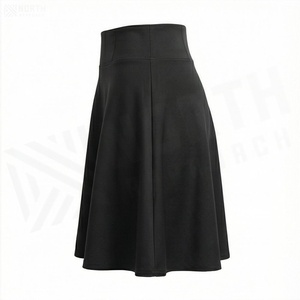 Jupe courte trapèze pour femme, noire unie, taille élastique, confortable, en tissu spandex et polyester, pour toutes les saisons - Product Image 3