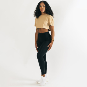 Hot Sell <b>Women's</b> Solid Colour Breathable Knitted Jersey Crop T-Shirt <b>Tops</b> Short Sleeve High Street Fashion <b>Women</b> Crop T-shirt - Product Image 5