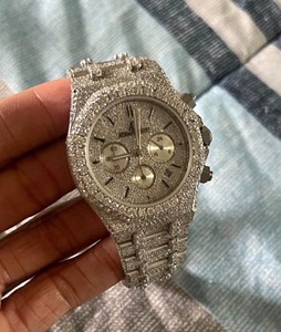 Reloj Cronógrafo Mecánico con Incrustaciones de Moissanita, Acero Inoxidable, Esfera Redonda de 38mm, Correa de 20mm para Hombre - Product Image 1