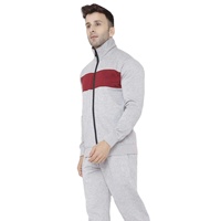 Ensemble de survêtement streetwear gris clair pour homme, veste zippée, rayure rouge, coton, tenue athlétique deux pièces, délavage acide