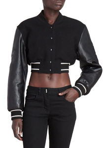Customized OEM <b>Women</b> <b>Crop</b> Varsity Jacket Casual Streetwear Embroidery Bomber Jacket for Winter Season - Product Image 2