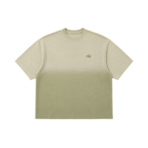 Fabricant de t-shirts en coton à dégradé ombré personnalisable, tricot texturé premium, logo brodé personnalisé, couture apparente, chemises pour hommes - Product Image 3