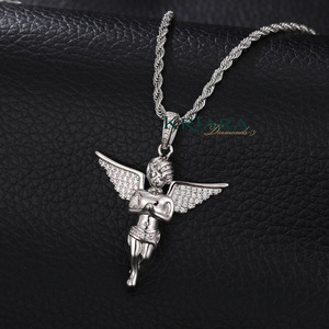 Golden <b>Angel</b> Pendant With Moissanite Wings 925 Silver Gold Plated Religious <b>Charm</b> Unisex Everyday Wear Themed Pendants - Product Image 2