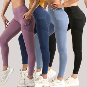 High Waist Seamless Leggings With Pockets Full Length Solid Color Sporty Stretch Breathable Compression <b>Tummy</b> <b>Control</b> Women's - Product Image 1