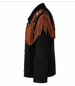 Veste noire pour homme avec col rabattu à franges brunes, manches classiques - Product Image 4