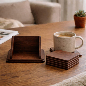 Solid Wood <b>Square</b> Coasters with Holder Minimalist Modern Drink Coasters for Coffee Cups Mugs Glasses Dining <b>Table</b> <b>Kitchen</b> - Product Image 5