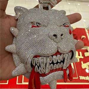 Pendentif tête de tigre plaqué argent avec incrustation de strass en cristal, style hip-hop, charme unisexe, cadeau - Product Image 1