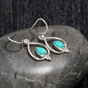 Turquoise Pear Gemstone Bezel Set <b>Dangle</b> <b>Earrings</b> 925 Sterling <b>Silver</b> Plating Trendy Women's Unique Design Statement - Product Image 2