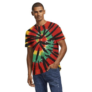 เสื้อยืดผู้ชายสไตล์วินเทจลายมัดย้อมทรงหลวมโอเวอร์ไซส์ ไหล่ตก ผ้าฝ้ายระบายอากาศดี แฟชั่นสตรีท สวมใส่สบาย - Product Image 3