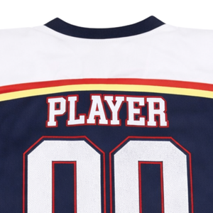 Maillot de hockey sur glace à manches courtes personnalisé pour hommes, imprimé par sublimation, bleu marine et blanc, uniforme de hockey avec nom d'équipe, respirant et athlétique - Product Image 6