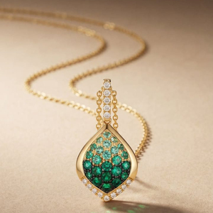 Luxury Women's 18K Gold Plated Emerald Pendant Necklace With Diamond Accents Water <b>Drop</b> Shape <b>Box</b> Chain Fine Jewelry Gift - Product Image 2