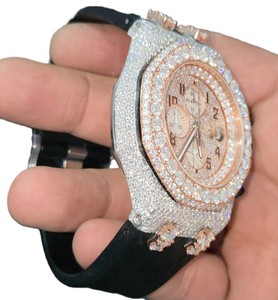 Montre chronographe à quartz Miyota en or rose de luxe, bracelet en caoutchouc analogique, boîtier en acier inoxydable pour homme, résistance à l'eau 10 bars - Product Image 3