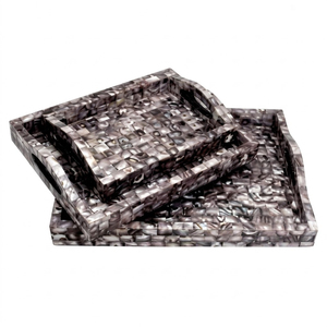 Plateau de service rond en nacre incrustée fait main, mosaïque de coquillages de luxe, plateau décoratif pour table basse et ottoman, vente en gros - Product Image 6