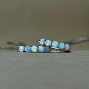 Blue <b>Opal</b> Hoop <b>Earrings</b> 925 Sterling Silver Huggies October Birthstone Jewelry Gift For Her Dainty Style - Product Image 2