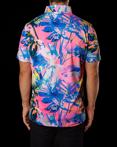 เสื้อโปโลแขนสั้นลายดอกไม้สำหรับผู้ชาย สีชมพู สีฟ้า ลายทรอปิคอล ระบายอากาศได้ดี เหมาะสำหรับวันหยุด ผลิตจากผ้าฝ้ายทอ - Product Image 4