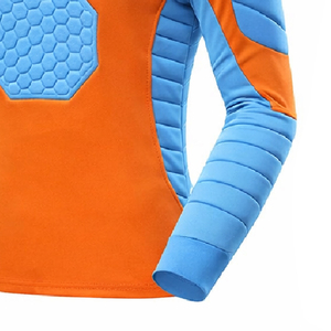 Maillot de football rembourré orange et bleu pour homme, manches longues, col rond, ajusté, en polyester, imprimé géométrique - Product Image 5