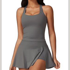 Women's Stylish Skort <b>Set</b> with Coordinated Crop Top Modern Casual Matching Outfit for Shopping, Vacation, Brunch and Weekend - Product Image 1