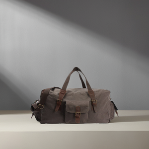 Bolso Bandolera Unisex de Lona Gris Estilo Vintage con Correa de Hombro Ajustable y Extraíble, Cierre de Cremallera, Logotipo Geométrico Personalizable - Product Image 1