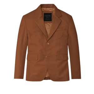 Blazer de Cuero para Hombre, Color Marrón, Cierre de un Botón, Forro de Satén, Estilo Casual Elegante, Chaqueta de Otoño - Product Image 1
