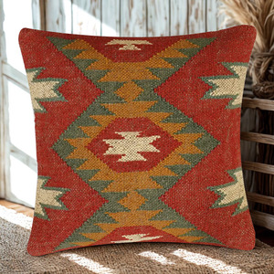 Coussin de siège et de dossier en laine et jute tissé à la main, style rustique élégant, motif multicolore, pour chaise de maison, d'hôtel ou de bureau - Product Image 3