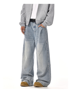 Jean baggy en denim délavé multi-couleurs vintage à taille haute et jambe large, style OEM 2026, pour homme, idéal pour l'hiver - Product Image 2