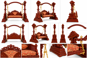Jhula en bois de style Maharaja de luxe pour la décoration du salon, balançoire classique en bois avec chaînes en laiton, finition rouge, design en arche, USA - Product Image 5