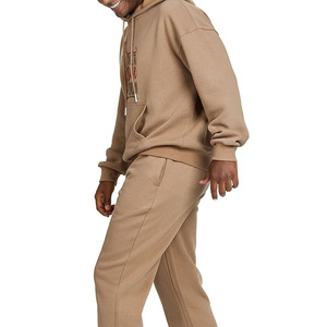 Brown Hooded Tracksuit Full Length 100% Cotton Casual Sweatshirt and <b>Pants</b> Set with Wine <b>Down</b> Print - Product Image 2