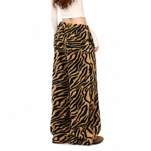 Custom Women's Tiger Print Fleece Wide Leg Pants Mid Waist Drawstring Loose Fit Casual Full Length <b>Animal</b> <b>Pattern</b> Pants Winter - Product Image 2