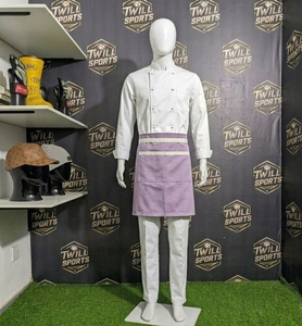 Delantal Morado Tejido con Ribete Blanco y Bolsillo para Mujeres, Uniforme para Camareras de Restaurante y Bar - Product Image 3