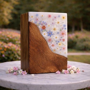 Personalized American Style Wood Resin Urn Pressed Flowers Custom Engraved Eco-Friendly Durable <b>Memorial</b> <b>Keepsake</b> for Pet Baby - Product Image 2