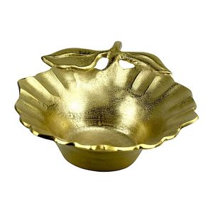 Bol décoratif doré artisanal avec poignée, design luxueux en métal, idéal pour servir des fruits secs, des collations, centre de table festif - Product Image 5