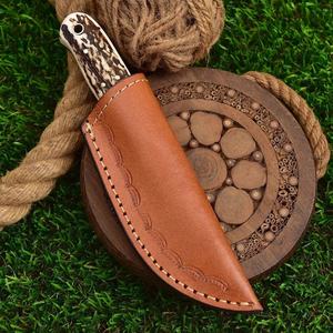 Cuchillo de hoja fija de acero de Damasco de grado industrial Pasha Enterprises, estilo Drop Point, mango de ciervo, espiga completa, para camping al aire libre, OEM - Product Image 3