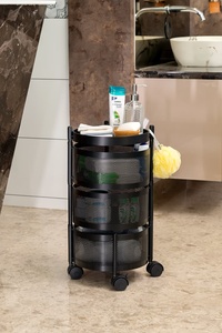 Étagère de cuisine pliable à trois niveaux en acier inoxydable argenté de luxe, finition miroir, sur roulettes - Product Image 1