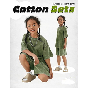 Men High Quality Acid Wash Cotton Summer <b>Set</b> T Shirt Shorts Casual Loose Fit Matching Outfit - Product Image 4