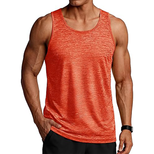 Men's <b>Orange</b> Sleeveless <b>Tank</b> <b>Top</b> O-Neck Quick Dry Solid Color Polyester Casual Workout Shirt - Product Image 1