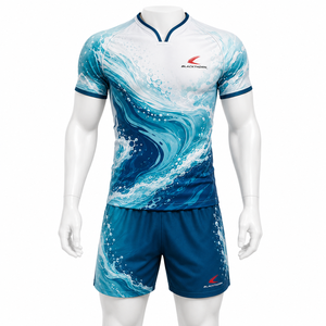 Uniformes Deportivos al por Mayor, Jersey de Rugby Sublimado de Manga Corta para Hombre, Cuello en V, para Todas las Temporadas, Poliéster y Elastano - Product Image 1