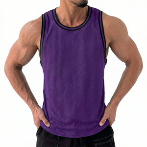 Wholesale <b>Men's</b> Muscle Tank Top Ribbed Fabric Sleeveless Fitness <b>Singlet</b> Custom Brand Trim Athletic Gym Wear Bulk OEM Tank Tops - Product Image 2