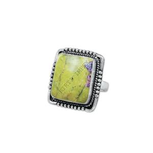 Bague Classique en Argent Massif 925 Certifié avec Pierre Précieuse Naturelle Atlantasite Forme Carrée Sertie en Bezel, Romantique et Unisexe - Product Image 1