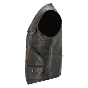 Gilet sans manches en cuir véritable pour homme, style motard, délavé, décontracté, imperméable, réversible, hiver, OEM ODM - Product Image 1