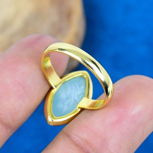 Natural Aqua Chalcedony Marquise Shape Gemstone <b>Ring</b> Handmade 18k Gold Micron Over 925 Sterling <b>Silver</b> - Product Image 4