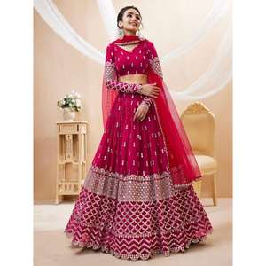 Fantastique Rose Chaud Paillettes Georgette Wedding Wear Lehenga Choli Robes De Soirée Élégantes - Product Image 5