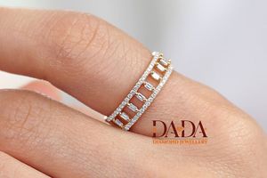 Bague ouverte de luxe en diamant baguette pour femme, double rangée, style minimaliste, bijou de mariage moderne - Product Image 4