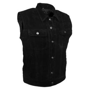 Custom Men's Trucker Real Cow Suede <b>Leather</b> Waistcoat Western Vest Classic Cowboy Style <b>Sleeveless</b> <b>Jacket</b> Wholesale Manufacturer - Product Image 2