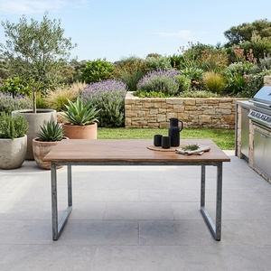 Table à manger en teck massif pour extérieur, design rectangulaire avec structure métallique, pour terrasse, modèle TAB40 - Product Image 4