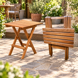 Table pliante d'extérieur en teck, design rustique, pour patio et jardin - Product Image 1