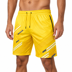 Shorts de plage jaunes pour hommes, séchage rapide, personnalisés |   Maillots de bain sublimés |   Maillot de bain léger en polyester avec poche zippée - Product Image 1