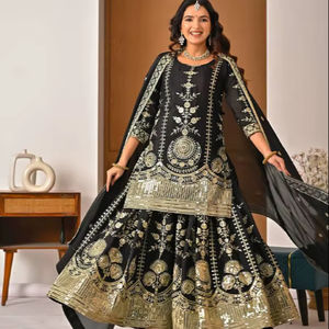 Nouvelle Collection : Ensemble Sharara Moderne avec Dupatta – Tenue de Soirée et de Mariage de Créateur – Haut, Sharara et Palazzo en Soie Chiffon Lourde – Prix de Gros – Livraison Rapide - Product Image 1